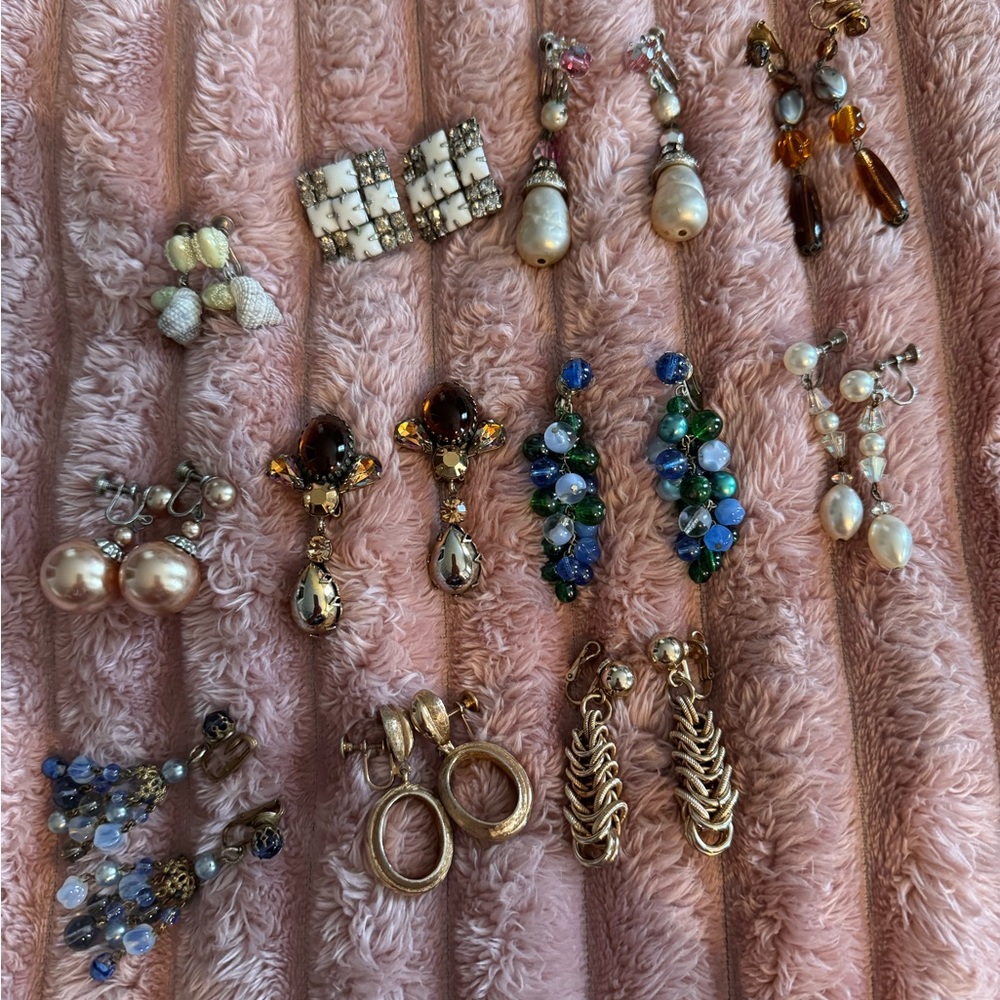 Lot of 11 costume jewelry clip on earrings